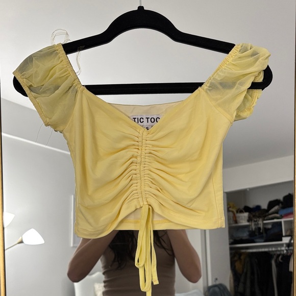Chic Yellow Ruched Crop Top - Picture 2 of 2